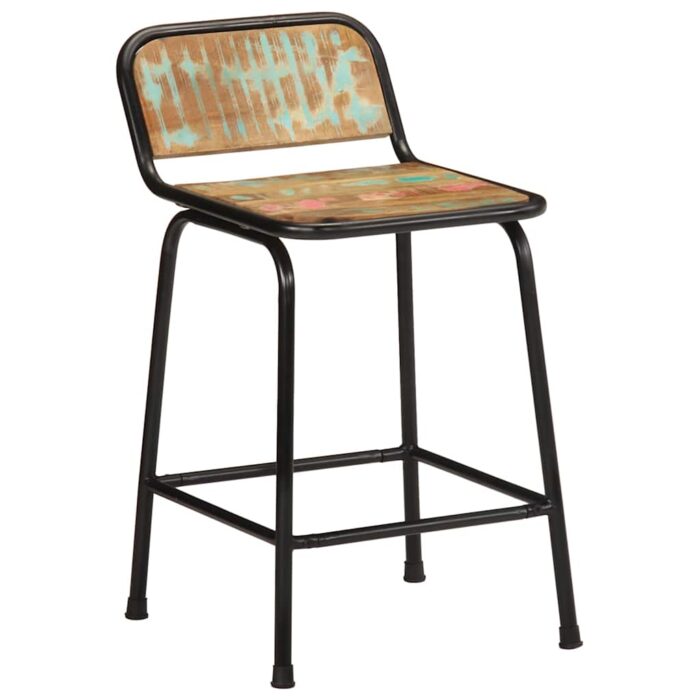Tabourets de bar lot de 2 46x35,5x70cm bois massif récupération – Image 9