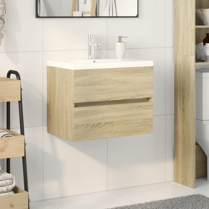 Ensemble de meubles de bain 2pcs céramique et bois d'ingénierie – Image 1