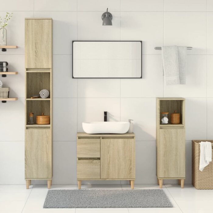 Ensemble de meubles de salle de bain 3 pcs chêne sonoma – Image 1