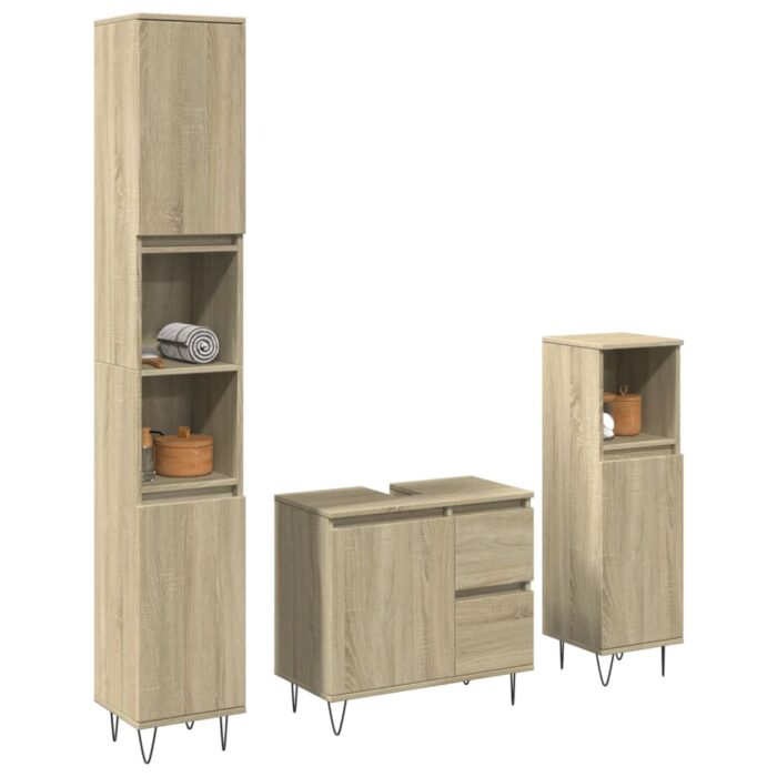 Ensemble de meubles de salle de bain 3 pcs chêne sonoma – Image 1