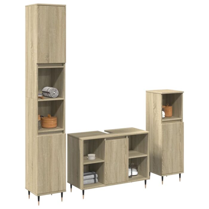 Ensemble de meubles de salle de bain 3 pcs chêne sonoma – Image 1