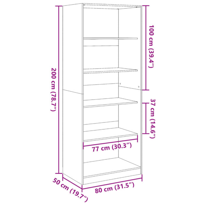 Garde-robe noir 80x50x200 cm bois d'ingénierie – Image 7