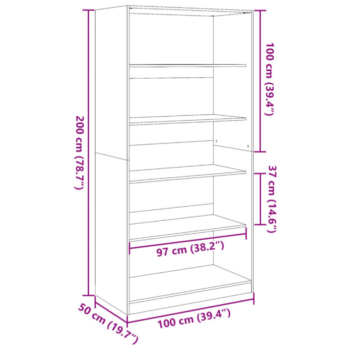 Garde-robe chêne fumé 100x50x200 cm bois d'ingénierie – Image 7