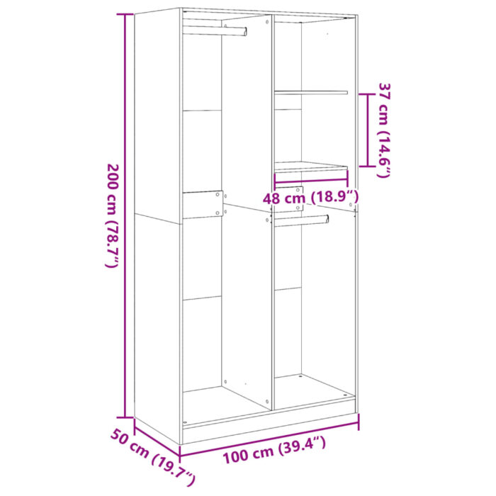 Garde-robe Chêne sonoma 100x50x200 cm Aggloméré – Image 8