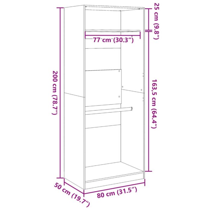 Garde-robe blanc 80x50x200 cm bois d'ingénierie – Image 7