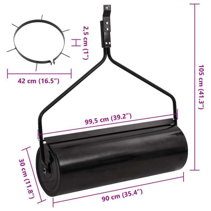 Rouleau à gazon de jardin et colliers d'aérateur noir 63 L fer – Image 7