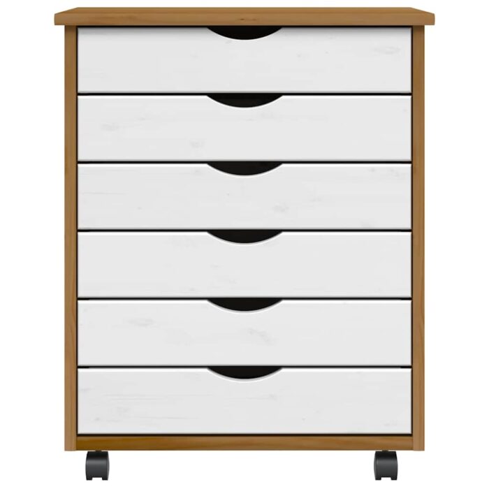 Armoire roulante avec tiroirs MOSS bois de pin marron miel – Image 2