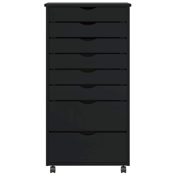 Armoire roulante avec tiroirs MOSS noir bois de pin solide – Image 2
