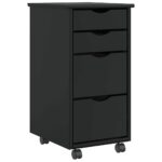 Armoire roulante avec tiroirs MOSS noir bois de pin solide