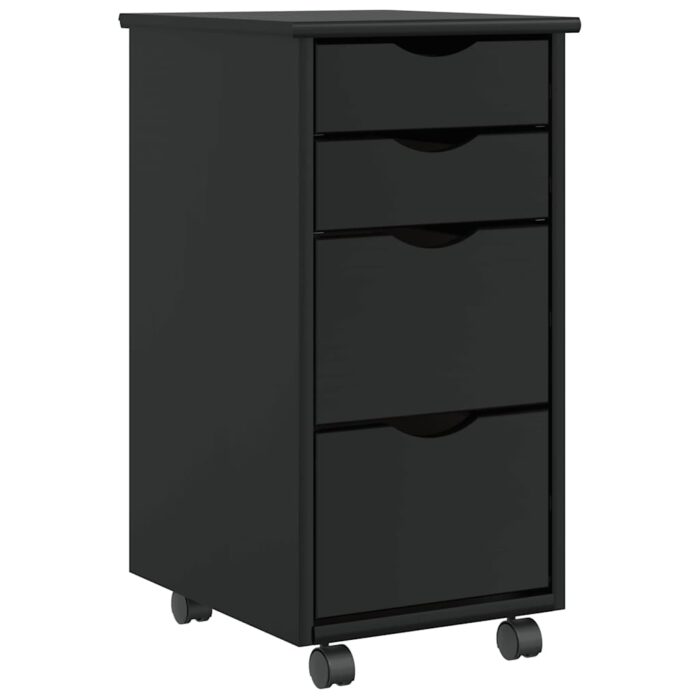 Armoire roulante avec tiroirs MOSS noir bois de pin solide – Image 1