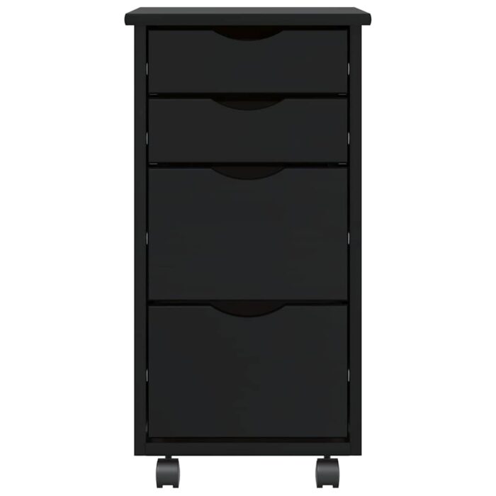 Armoire roulante avec tiroirs MOSS noir bois de pin solide – Image 2