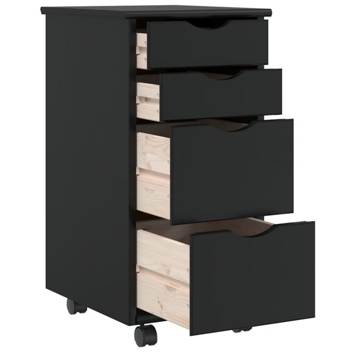 Armoire roulante avec tiroirs MOSS noir bois de pin solide – Image 5