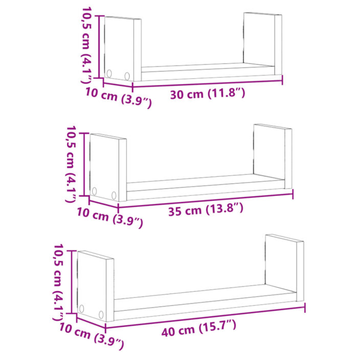Étagères murales 3 pcs blanc bois d'ingénierie – Image 8