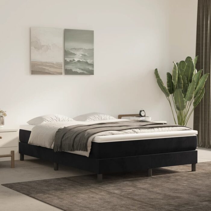 Matelas de lit à ressorts ensachés noir 140x210x20 cm velours – Image 1