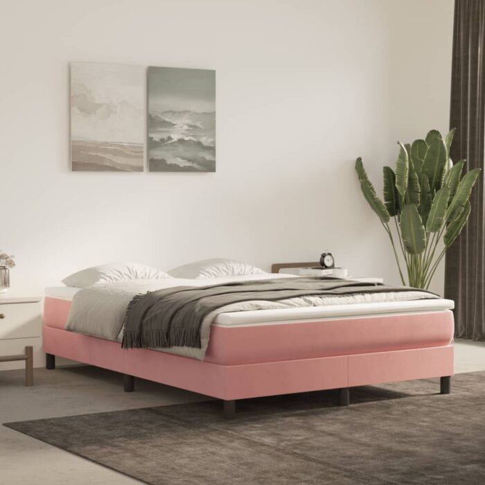 Matelas de lit à ressorts ensachés rose 140x210x20 cm velours – Image 1