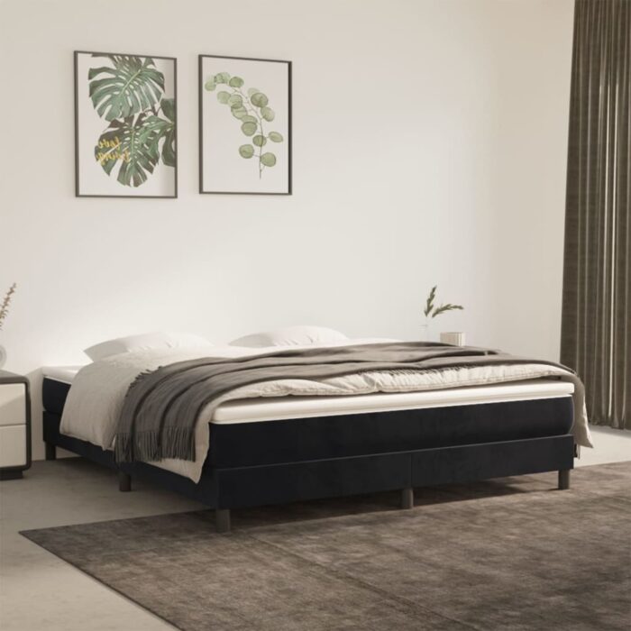 Matelas de lit à ressorts ensachés noir 160x210x20 cm velours – Image 1