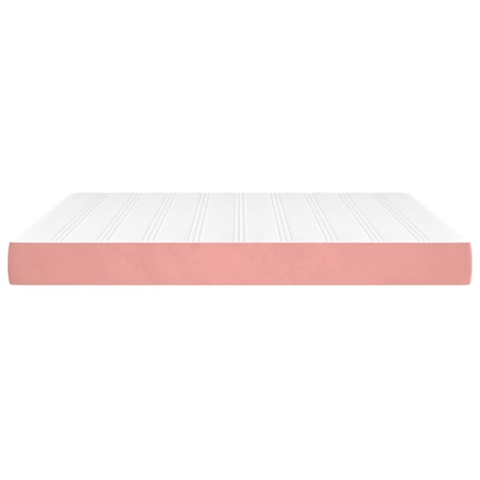 Matelas de lit à ressorts ensachés rose 160x210x20 cm velours – Image 2
