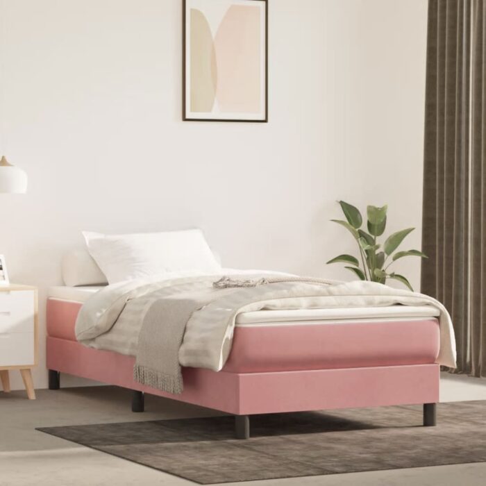 Matelas de lit à ressorts ensachés rose 80x220x20 cm velours – Image 1