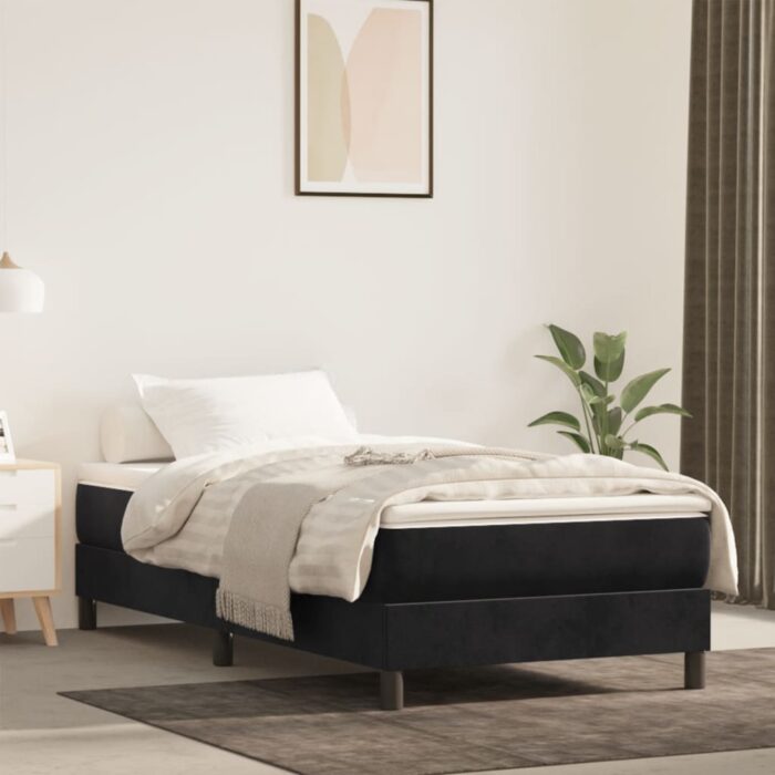 Matelas de lit à ressorts ensachés noir 90x220x20 cm velours – Image 1