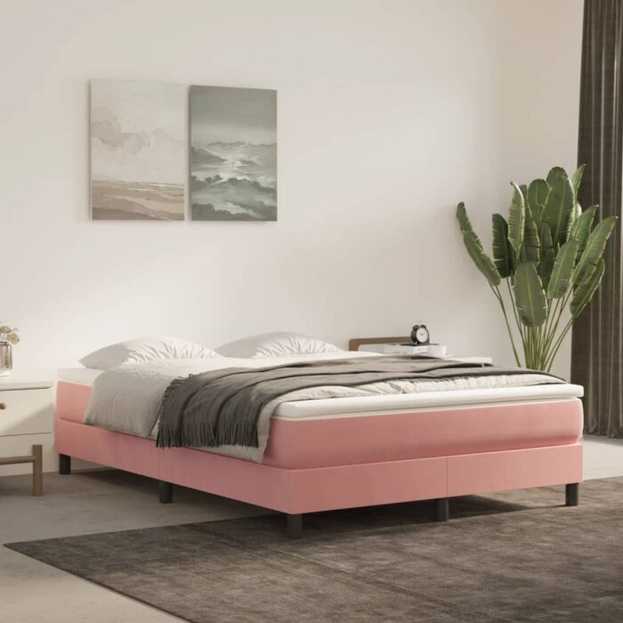 Matelas de lit à ressorts ensachés rose 140x220x20 cm velours – Image 1