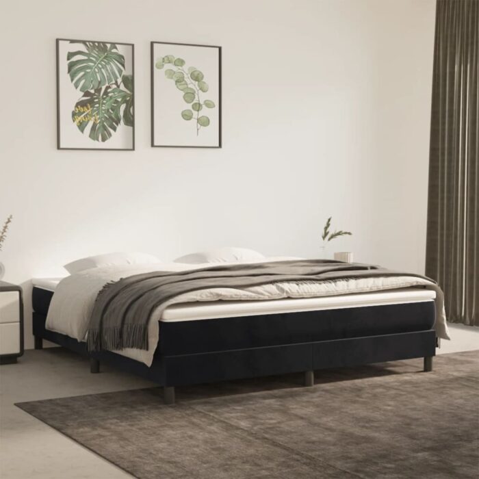 Matelas de lit à ressorts ensachés noir 160x220x20 cm velours – Image 1