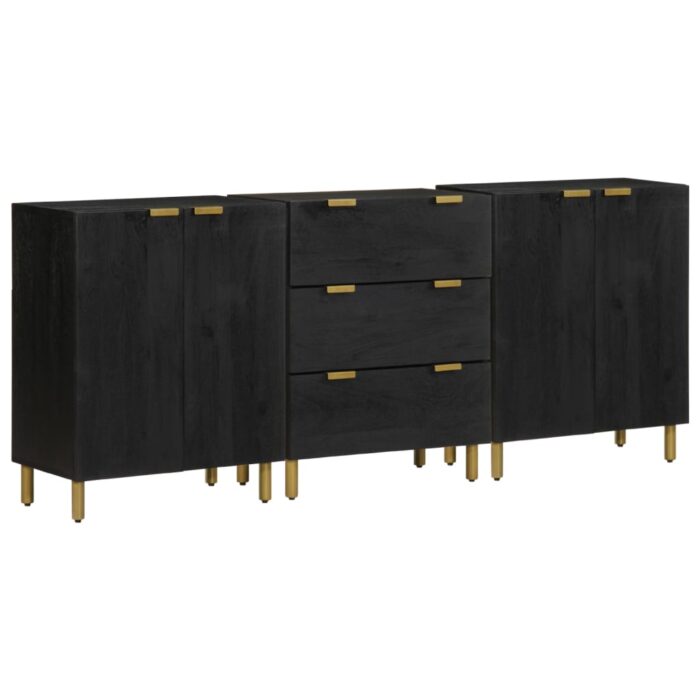 Buffets 3 pcs noir bois d'ingénierie – Image 1