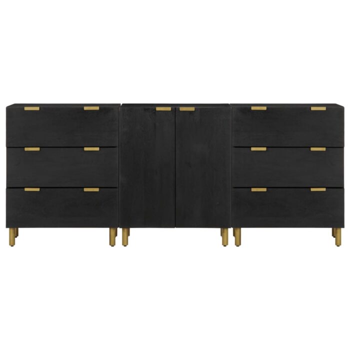Buffets 3 pcs noir bois d'ingénierie – Image 2