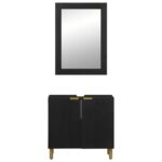 Ensemble de meubles salle de bain 2 pcs noir bois d'ingénierie – Image 2