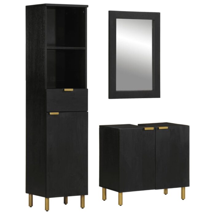 Ensemble de meubles salle de bain 3 pcs noir bois d'ingénierie – Image 1