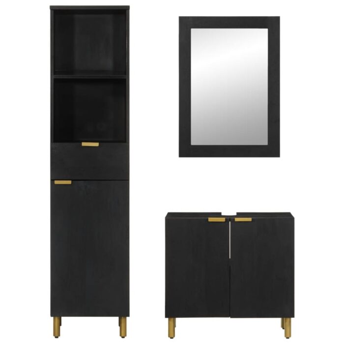 Ensemble de meubles salle de bain 3 pcs noir bois d'ingénierie – Image 2