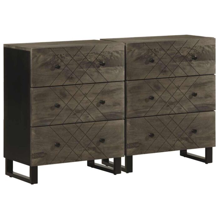 Buffets 2 pcs noir 60x33x75 cm bois massif de manguier – Image 1