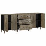 Buffets 3 pcs gris clair 60x33,5x75 cm bois de manguier massif – Image 2