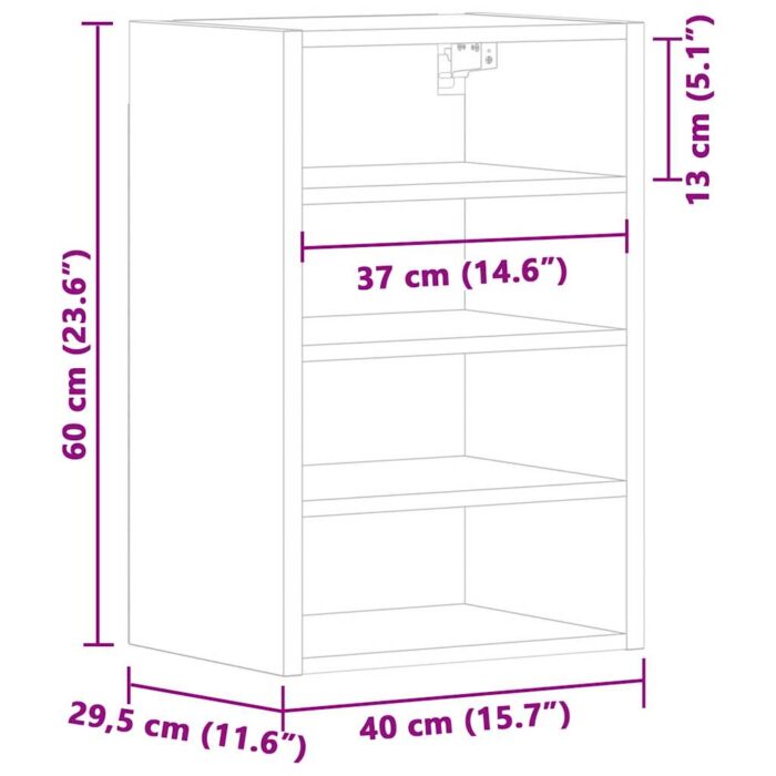 Armoire suspendue sonoma gris 40x29,5x60 cm bois d'ingénierie – Image 8