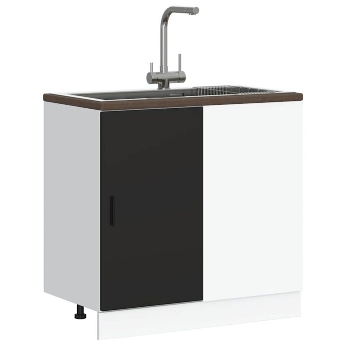 Meuble bas du lavabo noir bois d'ingénierie – Image 2