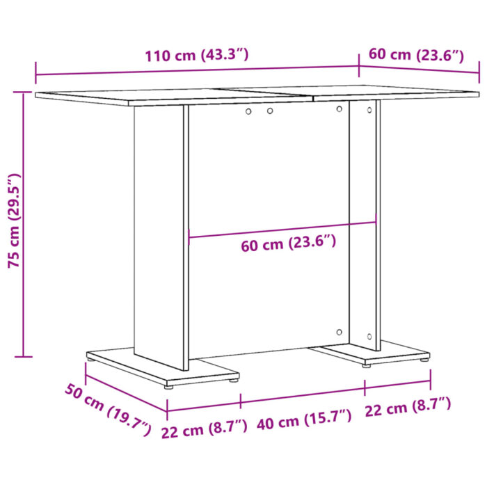 Table à manger vieux bois 110 x 60 x 75 cm bois ingénierie – Image 8