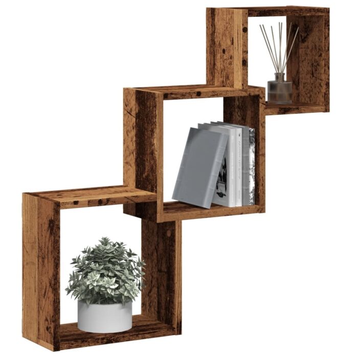 Étagère murale en forme de cube vieux bois bois d'ingénierie – Image 1