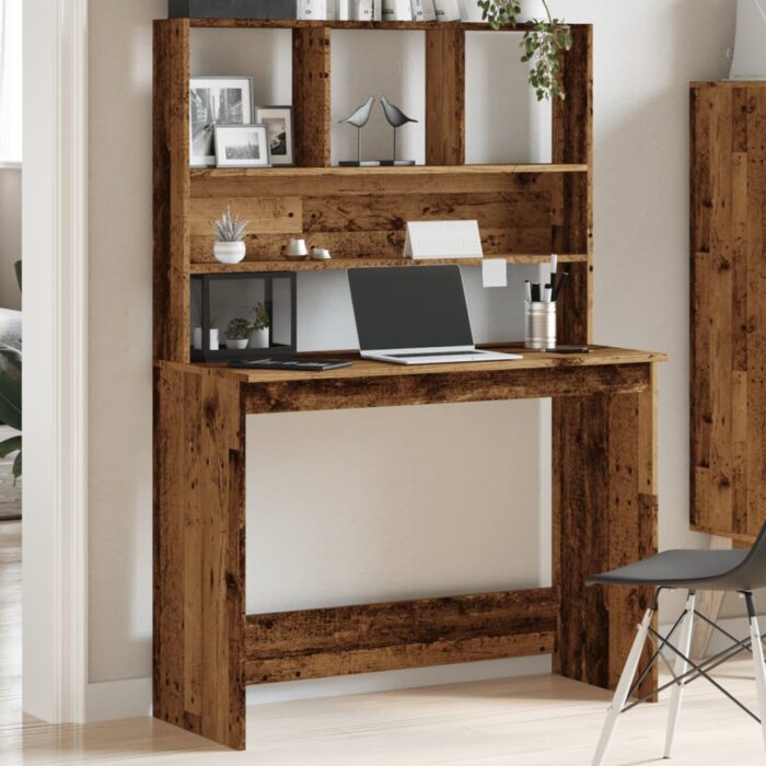 Bureau avec étagères vieux bois 102x45x148 cm bois d'ingénierie – Image 2