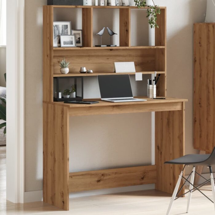 Bureau avec étagères chêne artisanal Bois d'ingénierie – Image 2