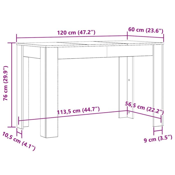 Table à manger vieux bois 120x60x76 cm bois d'ingénierie – Image 8