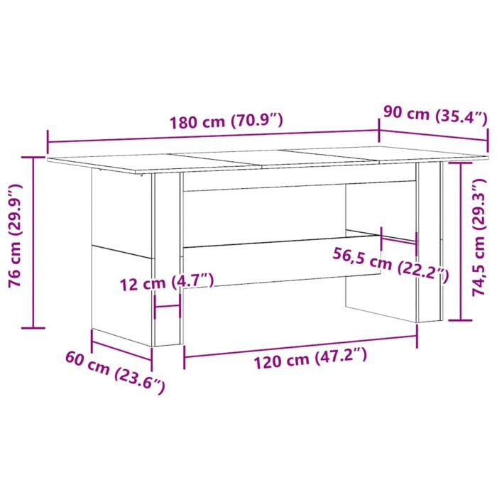 Table à manger chêne artisanal 180x90x76 cm bois d'ingénierie – Image 7