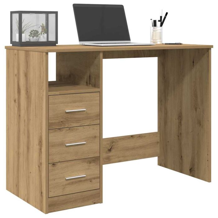 Bureau chêne artisanal 102x76x50 cm bois d'ingénierie – Image 1
