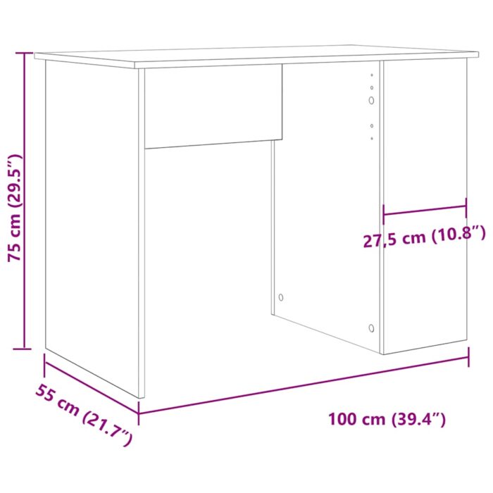 Bureau vieux bois 100x55x75 cm bois d'ingénierie – Image 8