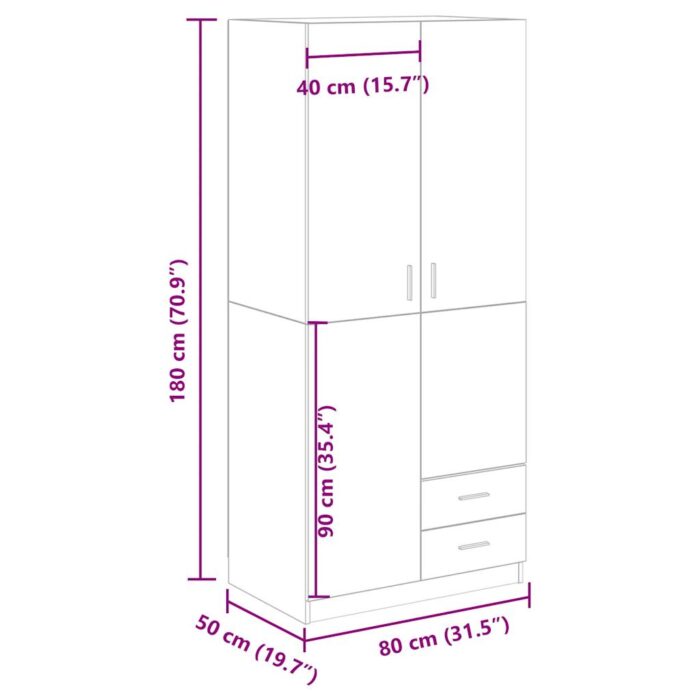 Garde-robe vieux bois 80x52x180 cm bois d'ingénierie – Image 7