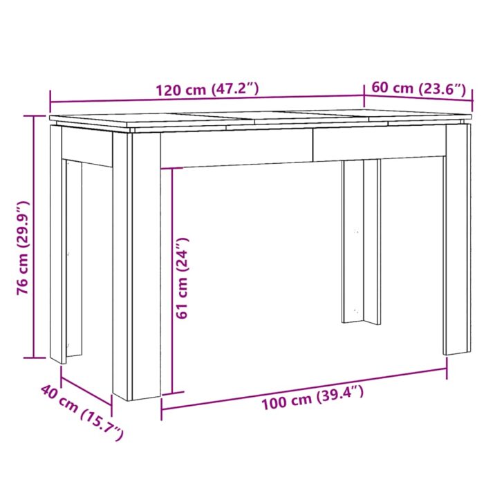 Table à manger vieux bois 120x60x76 cm bois d'ingénierie – Image 7