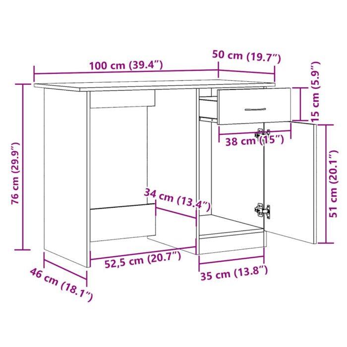 Bureau vieux bois 100x50x76 cm bois d'ingénierie – Image 8
