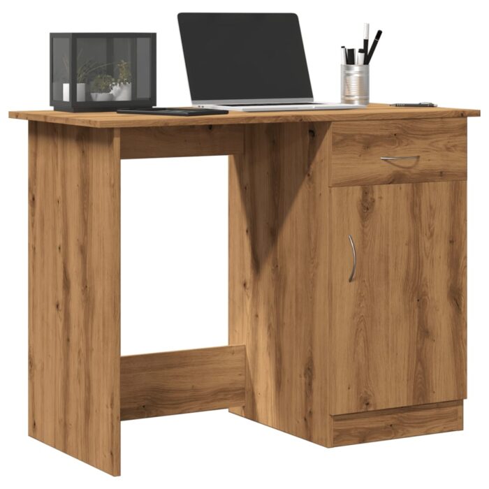 Bureau chêne artisanal 100x50x76 cm bois d'ingénierie – Image 1