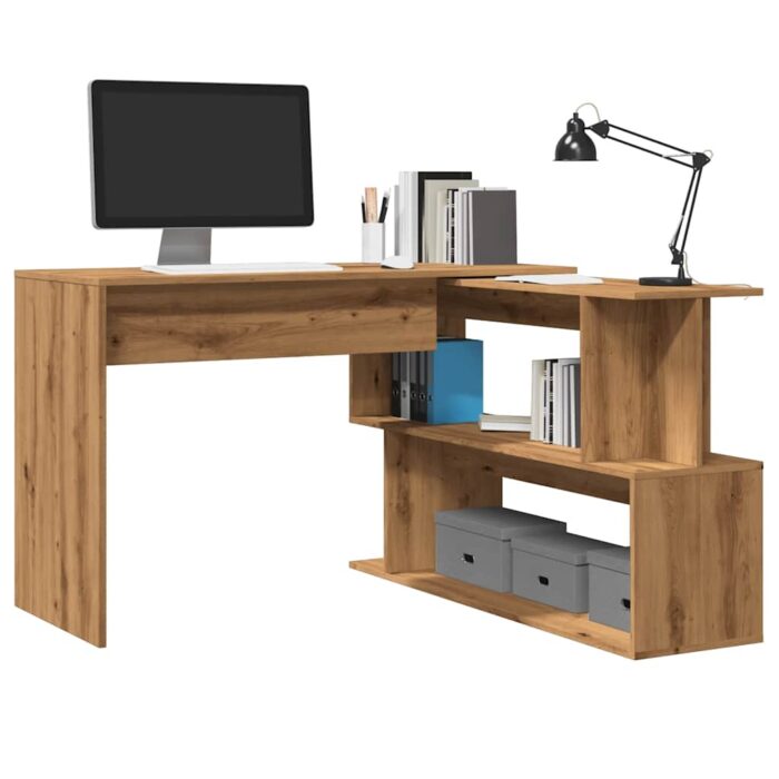 Bureau d'angle chêne artisanal 200,5x50x76 cm bois d'ingénierie – Image 1