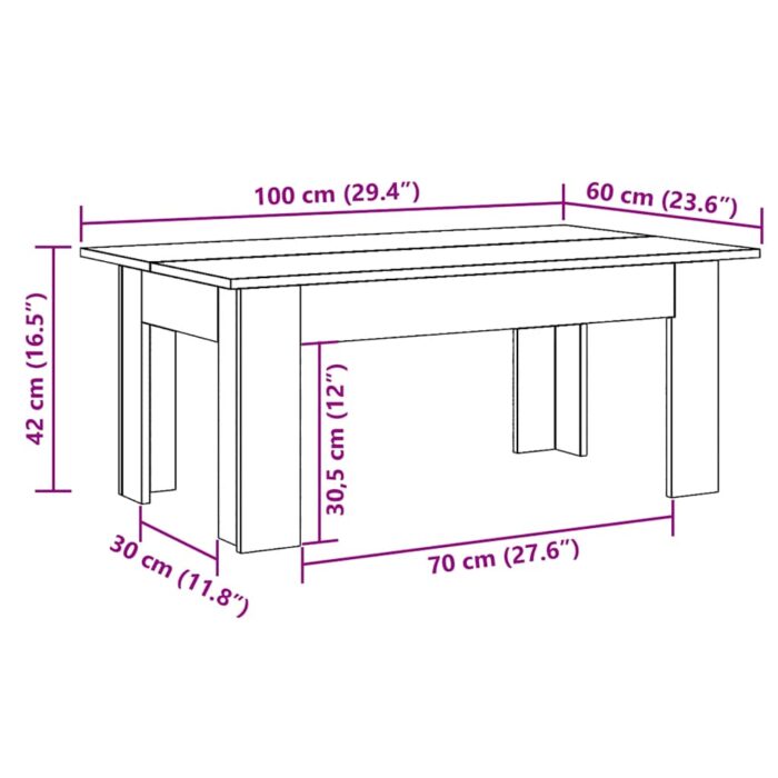 Table basse vieux bois 100x60x42 cm bois d'ingénierie – Image 7