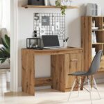 Bureau chêne artisanal 100x50x76 cm bois d'ingénierie – Image 2