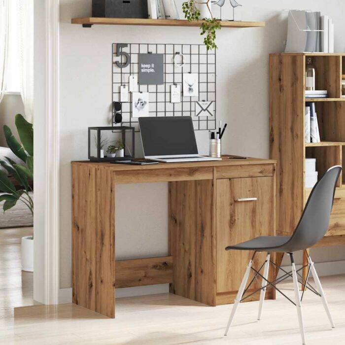 Bureau chêne artisanal 100x50x76 cm bois d'ingénierie – Image 2